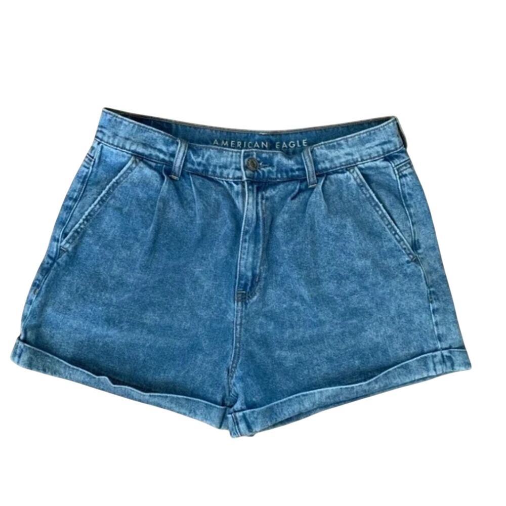 90's American Eagle Mom Denim Jean Shorts Sz 8 Pleated Classic Cuffed Summer